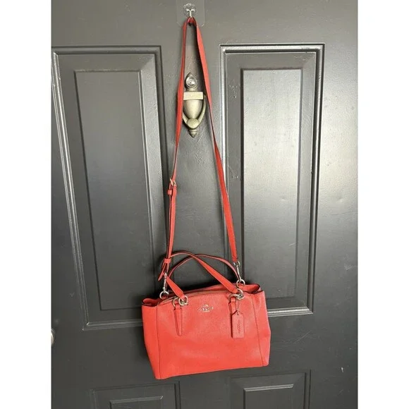 COACH Mini Christie Carryall Cross grain Satchel Leather Crossbody bag Coral EUC - Picture 7 of 7